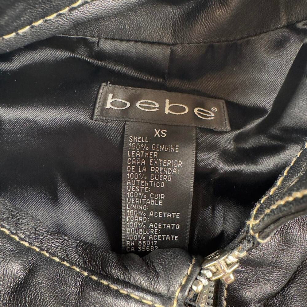Bebe Y2K Black Leather Moto Jacket Contrast Stitch Biker - Picture 7 of 7